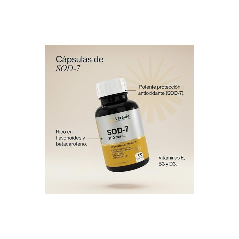 Veralife Sod Superóxido Dismutasa Glutation Nac Polypodium Vitaminas Cápsulas 700mg