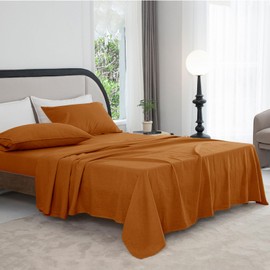 Talasily Linen Sheets-Twin Size Sheets Set,Blend from Linen Cotton Bedsheets,All Seasons Soft Breathable 4 Piece Set-Caramel