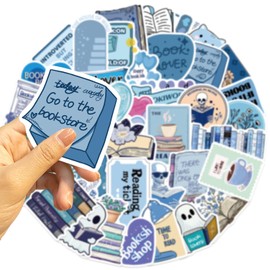 50Pcs Blue Bookish Stickers Pack - Waterproof Vinyl Kindle Stickers for Readers, Reusable Book Lover Accessories (No Repeat Designs) Journal, Laptop, Water Bottle Decal Gift Ideas