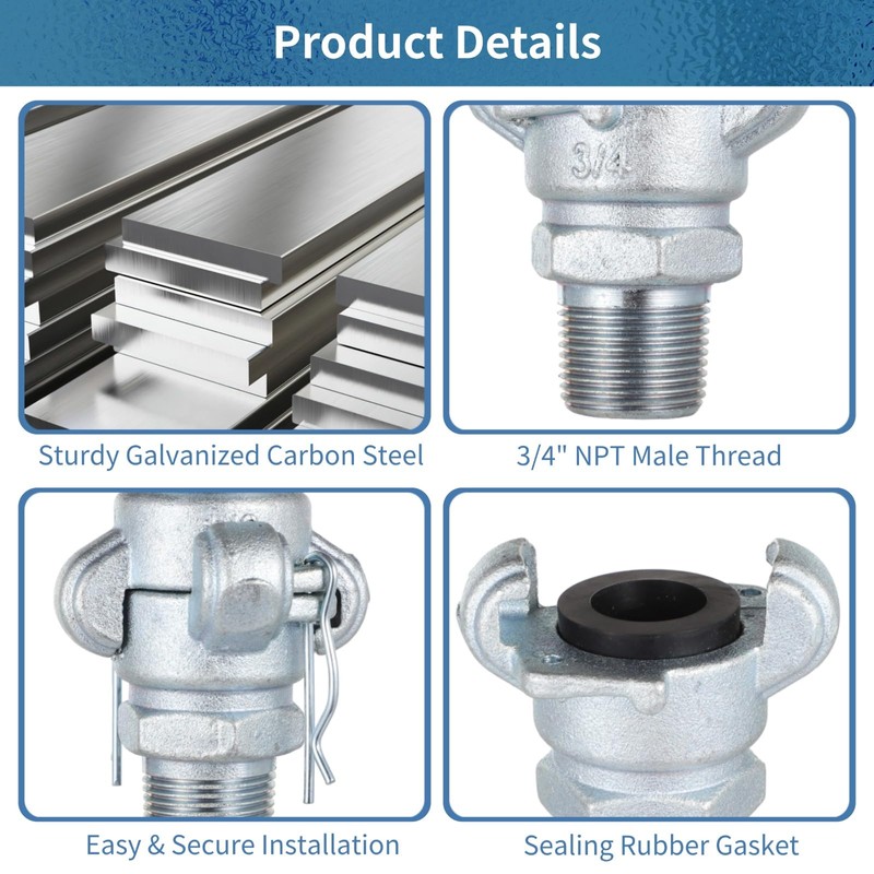 NPT Iron Air Hose Fittings, 4 Sets 3/4" Male End