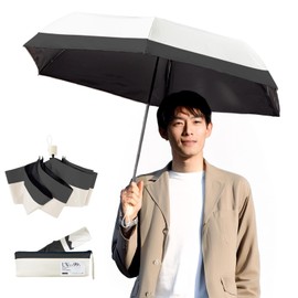 (Ultra Lightweight 4.7 oz (135 g), TV CM Broadcasting! Men's Parasol, Folding Umbrella, Small, 6 Ribs, Storage Pouch Included, Full Light Blocking, Foldable, Bi-Color, UPF50+, UV Blocking, Heat