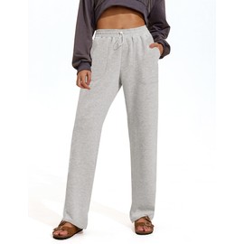 PINSPARK Womens Loose Sweatpants High Waist Drawstring Workout Pants Full Length Casual Pants with 2 Pockets Heathered Core Ultra Light Grey XL