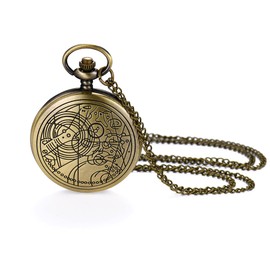 JewelryWe Stylish Pocket Watch Classic Retro Bronze Steampunk Fob Half Hunter Pendant Watch Necklace for Men Women