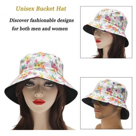 ZLYC Unisex Cute Print Bucket Hat Summer Fisherman Cap(Tropical Flowers White),One Size
