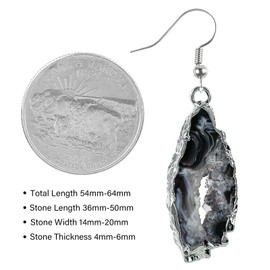 mookaitedecor Natural Agate Geode Druzy Quartz Dangle Drop Earrings for Women Healing Crystal Boho Jewellery Gift, Bohemian Boho Fancy Silver Plated Earrings Dangly Black Semi Precious Stone Earrings