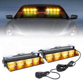 OPPBUY Strobe Light for Trucks,High Bright 48 LEDs Interior Dash Windshield Light w/26 Flashing Modes,Plug&Play Amber Emergency Beacon Traffic Advisor Warning Light for Truck Vehicle-1 Year Warranty