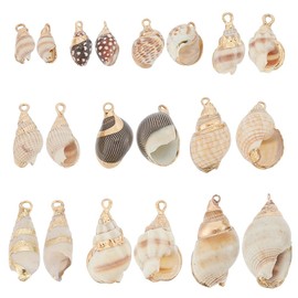 HOBBIESAY Pack of 20 Natural Shell Pendants, 10 Styles, Spiral Shell Pendants, Ocean Shell Dangling Pendants, Small Sea Beach Pendants, Copper Wire, Wrapped for Necklaces, Bracelets, Earrings
