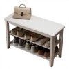 Wood 2-Tier Rectangular Shoe Rack Bench with Leather Cushion for
