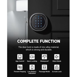 Fingerprint Smart Door Knob, Keyless Entry Door Lock, 4 Unlocking (Fingerprint/Keypade/App/Key), Back Locking Biometric Door Knob, for Bedroom, Office, Hotel