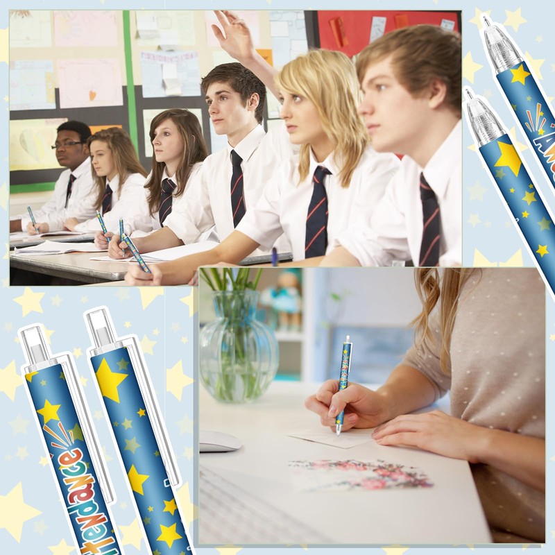 100 Pcs Attendance Award Pens Bulk, Awesome Star Retractable Ballpoint