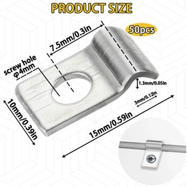 TenaLucy Pack of 50 Metal Cable Clamps, 2 mm Mounting Clamps, Cable Clamps for Screwing Single Hole Metal Pipe Clamps U Pipe Clamps Pipe Attachment Cable Holder Screwable Metal Cable Clamps