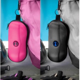 BLUPOND Sunglasses Case Semi Hard EVA Shell with Metal Hanging Black/Pink