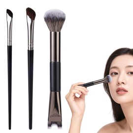 3pcs Nose Contour Brushes, 2 in 1 Dual-Ended Fluffy U Shaped Angled Makeup Brushes for Nose Shaping Concealing Sculpting & Highlighting