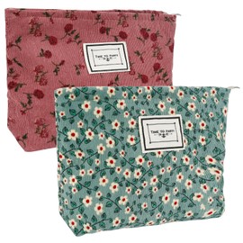 Pack of 2 Cosmetic Bag Small Women's Corduroy Toiletry Bag Makeup Bag Wash Bag with Zip Portable Travel Makeup Bag Aesthetic, multicoloured, Fashionable
