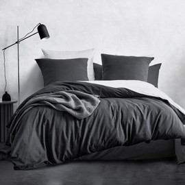 Soulful Bed Linen Set, Cotton, 100% Washed Cotton with Linen-Like Handle, Oeko-Tex Certified and Suitable for Allergy Sufferers, 1 Duvet Cover 135 x 200 cm and 1 Pillowcase 80 x 80 cm, Anthracite
