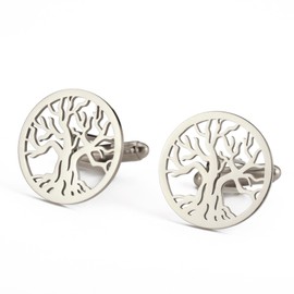 Dreamtimes Tuxedo Cufflinks for Men Tree of Life Men's Round Cuff Links with Family Tree Business Wedding Groomsmen Gifts Suit Shirt Accessories Cufflinks for Men Father (SILVER-1)