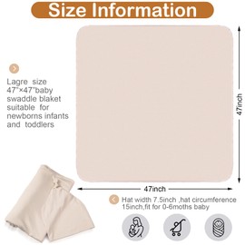 JaGely 2 Pack Baby Newborn Swaddle Blanket and Hat Set 47" x 47" Large Stretchy Newborn Swaddle Blankets with Hat Soft Receiving Blankets for Newborn Baby Boy and Girl (Apricot, Khaki)