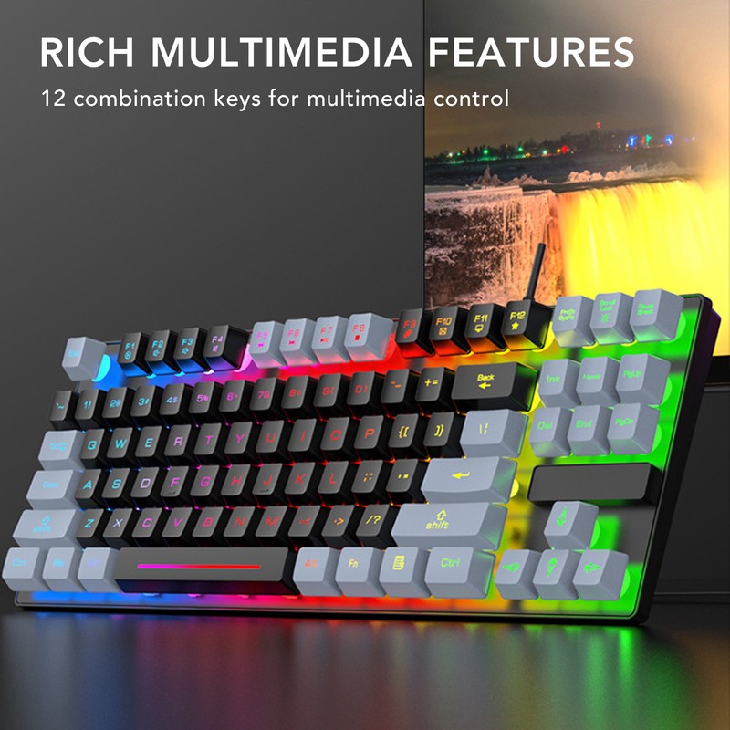 Gaming Keyboard USB 87 Keys RGB Backlit Floating Keycaps Contrast
