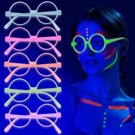 10 Pack Neon Glow Glasses, Glow in the Dark Glasses Bulk for Birthday Wedding Neon Party Decorations (Round Frame)