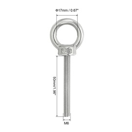 PATIKIL M6 x 50mm Lifting Shoulder Eye Bolts 304 Stainless Steel Thread Eye Bolt with Lifting Ring with Nuts and Washers Eye Bolt for Hanging Hammocks and Articles