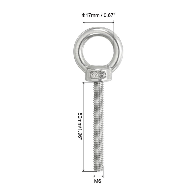 PATIKIL M6 x 50mm Lifting Shoulder Eye Bolts 304 Stainless