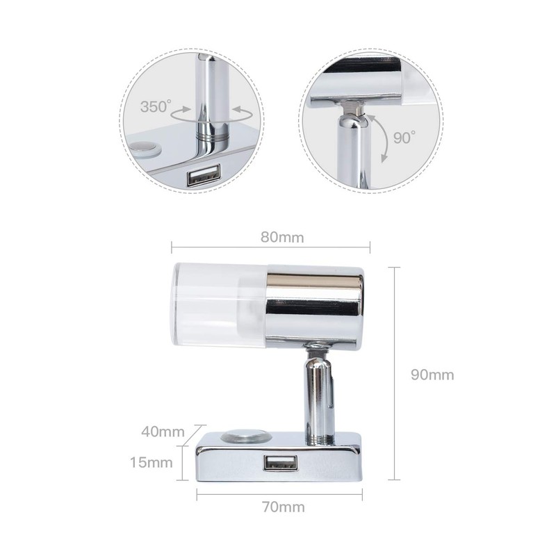 12V Reading Light LED RV Interior 2.2W with USB Port