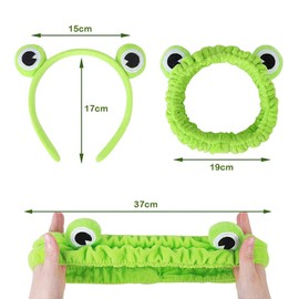Pack of 2 Cute Frog Headbands, Make Up Hair Band, Elastic Coral Fleece Hair Bands for Face Washing, Makeup, Shower, Spa, Yoga