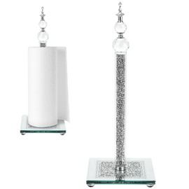 Paper Towel Holder Stand, Countertop Paper Towel Roll Dispenser Holders with Cube Base, Tissue Countertop Filled with Sparkly Crystal Crushed Diamond House Decor for Kitchen Bathroom (Silver-Square)