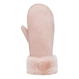 Funky Junque Women's Suede Faux Fur Mittens with Fur Cuff Gloves Warm Windproof Winter One Size Rose