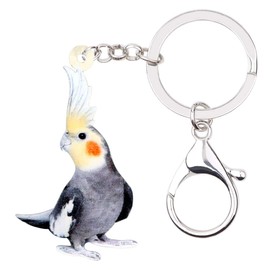 BONSNY Acrylic Grey Cockatiel Parrot Bird Keychains Key Ring Car Purse Bags Birds Lover Animal Gifts