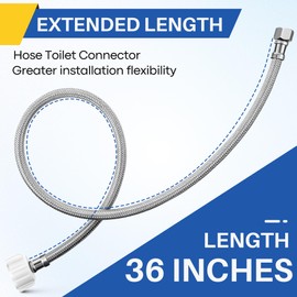 Dreyoo 2 Pack 36 Inch x 3/8" Comp x 7/8" BC, Universal Flexible Toilet Connector With 2 tape, Braided Stainless Steel Water Supply Line with Anti Leaking Brass Nut, Easy installation
