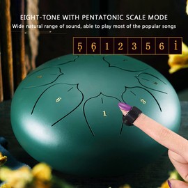 SONARIN Tongue Drum Steel Tongue Drum 8 Notes 6 Inch Steel Tongue Drum Percussion Instrument Handpan Drum with Travel Bag, 2 Drumsticks, Music Book, 4 Finger Covers, for Meditation Yoga (Green)