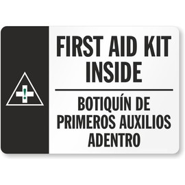 Bilingual First Aid Kit Aluminum Weatherproof 12" x 18" Sign P2413a
