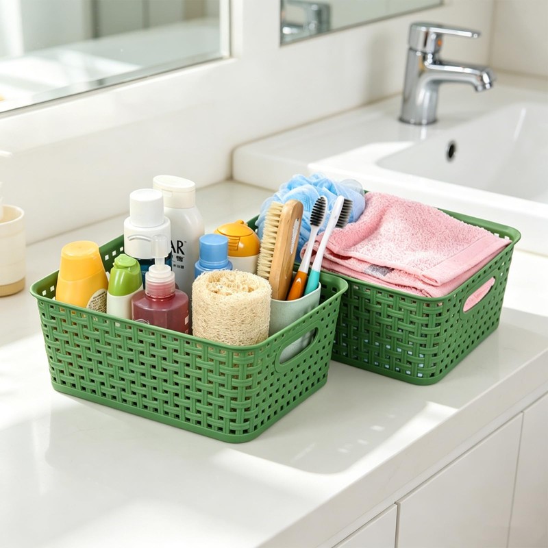 6-Pack Plastic Storage Basket, Plastic Weave Basket