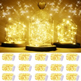 15 Packs 20 LED Fairy Lights Battery Operated - 6.6FT Silver Copper Wire Waterproof Starry String Light for DIY Party Christmas Costume Wedding Easter Table Decorations (Warm White)