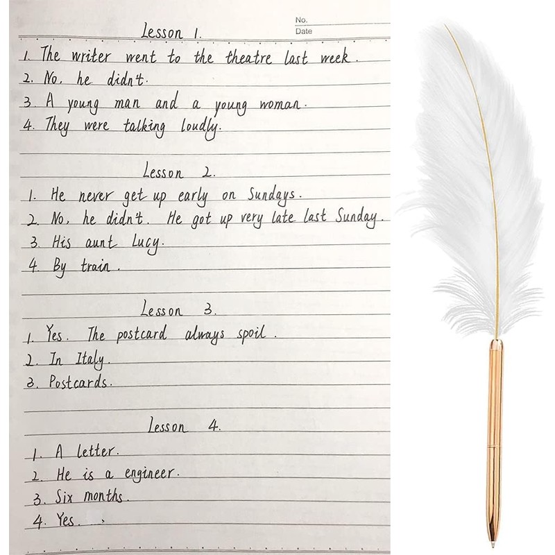 DPWOUM White Feather Ballpoint Pen Black Inks Pen Wedding Signing