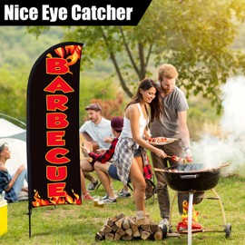 Buryeah 3 Sets Barbecue BBQ Feather Flag Kit 7 x 5.4 ft Barbecue Flag Banner with Pole Ground Stake and Portable Bag for Restaurant BBQ Sign Business Advertising Outside Ground(Black)