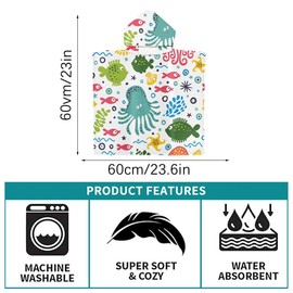 FYting Bath Poncho Children 8 Years, Poncho Towel Children, 60 x 60 cm Microfibre Towel, 3-in-1 Beach Poncho Child, Sun Protection Hooded Cape for Swimming, Swaddle, 2-8 Years (Octopus)