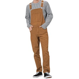 LONGBIDA Men's Denim Bib Overalls Relaxed Fit Fashion Jean Jumpsuit, Brown, L