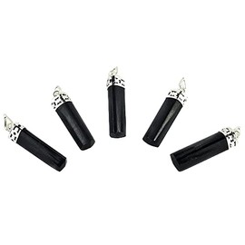 Beautiful Set of Five Black Tourmaline Crystal Healing Pendants Men Women Gift Fashion Accessory Deflector Powerful Gemstone Psychic Energy Strength Health Wealth Aura Cleanser