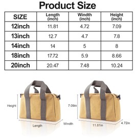 Small Tool Bag, Canvas Tool Storage Bag, Large Capacity Multipurpose Zipper Soft Tote Organizer Pouch, for Electrician, Plumbing, Gardening,Tools Bags for Men (khaki, 18 Inch)