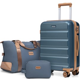 Eeeza Luggage Sets 3 Piece,Suitcases with Wheels,Carry On Luggage Set,ABS Hard Case Luggage with TSA Lock Spinner Wheels(3 Piece Sets,Blue(20"/DB/TB))