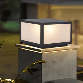 mosueeard Outdoor Post Light,10"x10" Pillar Column Lamp, LED Fence Deck Cap Light High Voltage Wired, for Flat Surface Patio Garden Decoration with IP65 Waterproof E26 9W Bulb