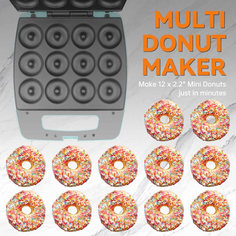 Baker's Friend Mini Donut Maker Machine, Bake 12 Mini Doughnuts,