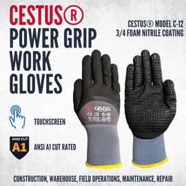 Cestus C-12, 12 Pairs ¾ Dip Foam Nitrile Coated Work Gloves with Grip, Touchscreen, Breathable for Construction, Warehouse (12 Pairs, Small)