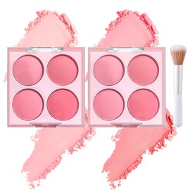 2PCS Powder Blush Palette, 4 Colors Pink Blush for Cheeks,Matte Highly Pigmented Contour Palette with Brush,Long-Lasting Waterproofing Makeup Palette for Face Makeup