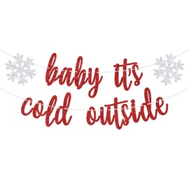 Red Glitter Baby It's Cold Outside Banner, A Little Snowflake is on the Way, Winter Christmas Themed Baby Shower Party Decorations Supplies