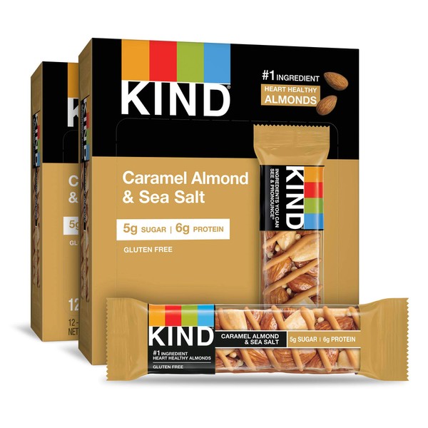 KIND Bars, Caramel Almond & Sea Salt, Healthy Snacks, Gluten Free, Low Sugar, 6g Protein, 24 Count
