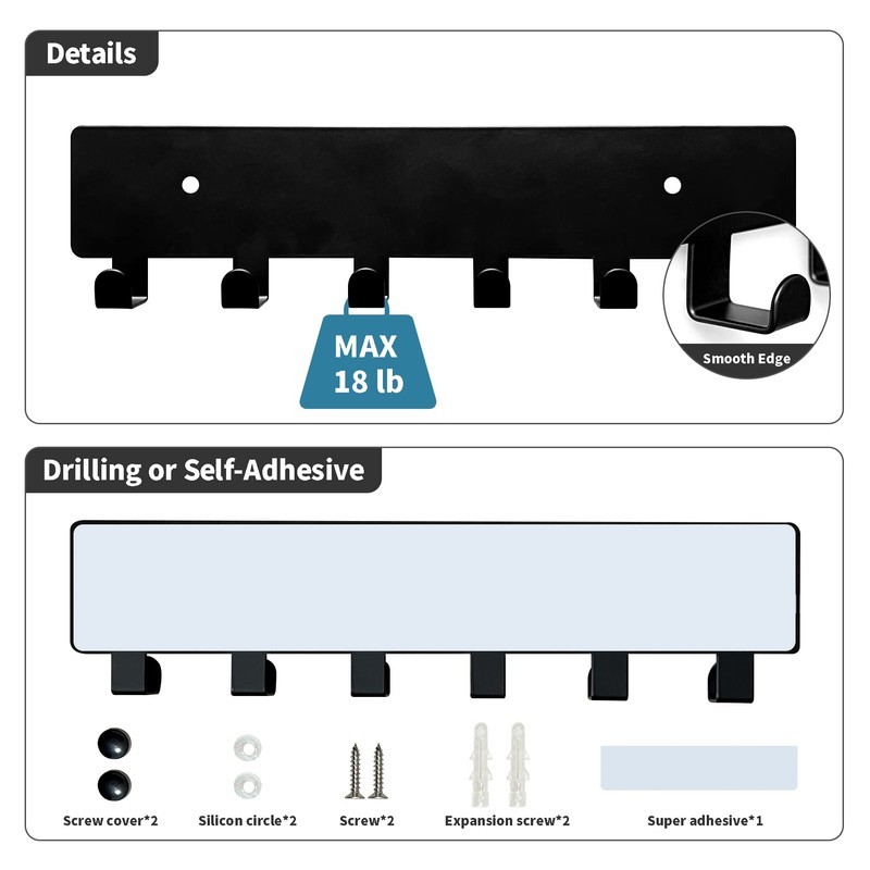 GTK Key Holder for Wall, Key Hooks with 6 Hooks,