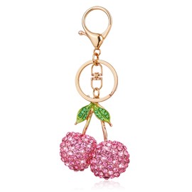 Apausvcm Rhinestone Cherry Keychain, Cherry Bag Charms Cute Purse Charms Keychain for Women Sparkling Fruit Keychain Accessories for Handbags Bag Purse Wallet Cellphone Car (Pink)